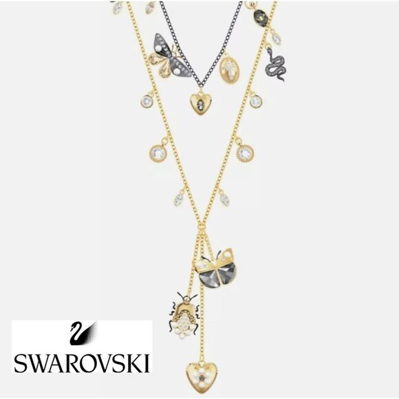Swarovski Butterfly & Cross Long/ Double Layer Necklace - Picture 1 of 9